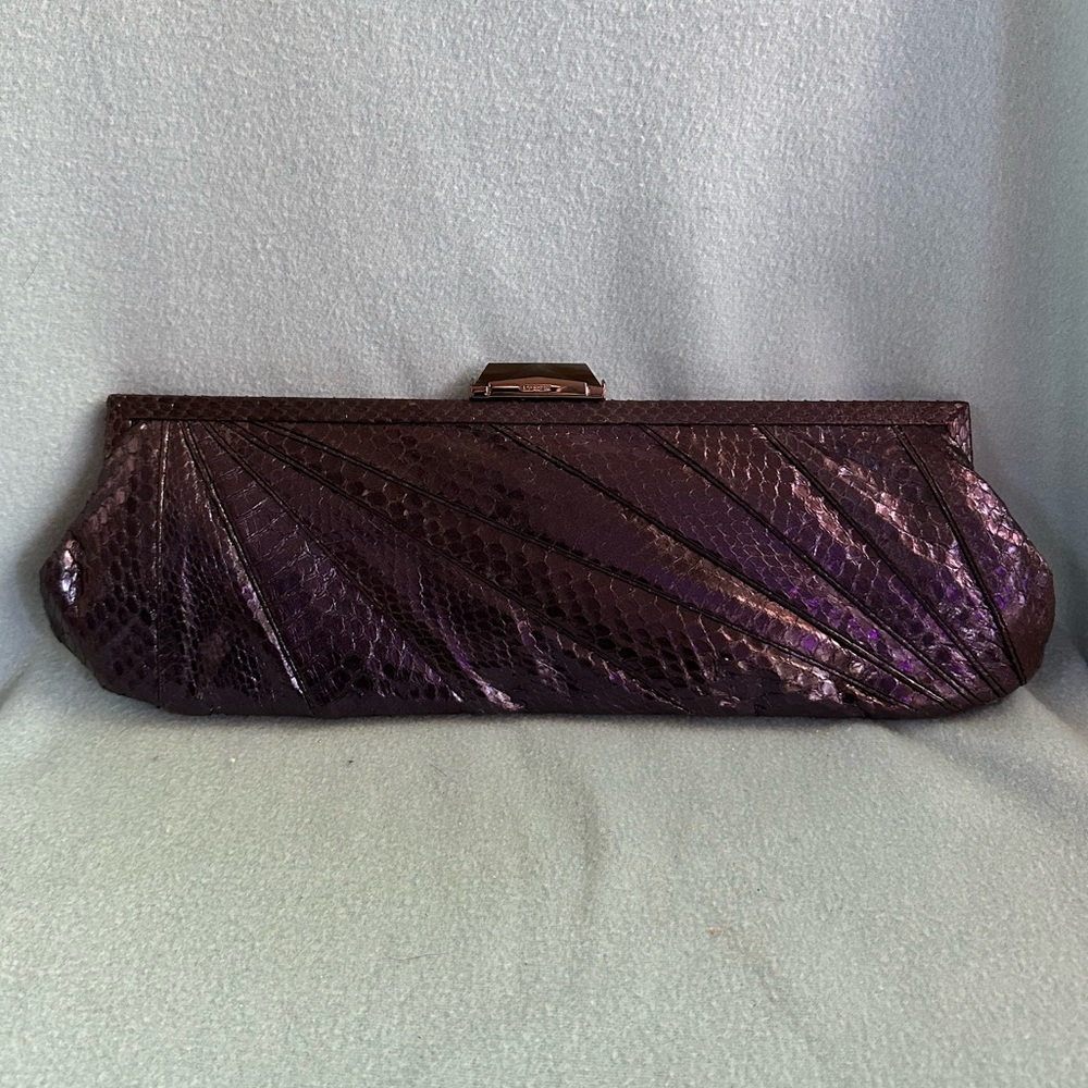 Kotur Snakeskin East West Clutch in Ink Blue/Purple Color and Crystal Closure